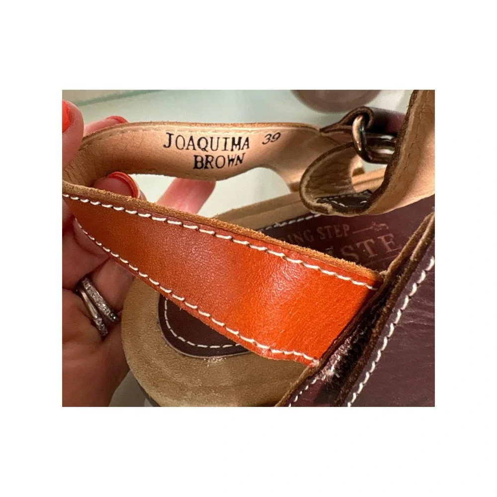 L'Artiste Spring Step Joaquima Leather Braided Slingback Sandals Brown Size 39
